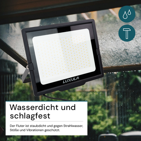 LED-Fluter, 200 W, 3000 K (warmweiß), 20000 lm, schwarz, IP65.