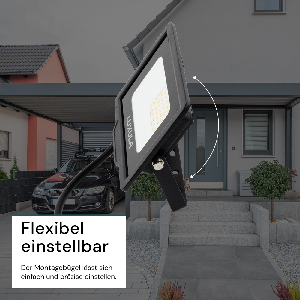 LED-Fluter, 20 W, 4000 K (neutralweiß), 2000 lm, schwarz, IP65.