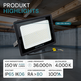 5er Pack LED-Fluter, 150 W, 4000 K (neutralweiß), 15000 lm, schwarz, IP65.