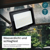 LED-Fluter, 150 W, 4000 K (neutralweiß), 15000 lm, schwarz, IP65.