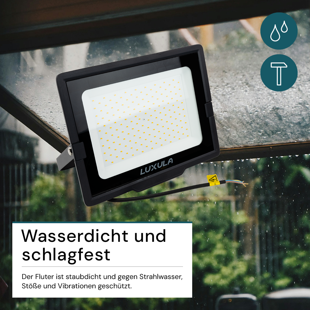 2er Pack LED-Fluter, 150 W, 4000 K (neutralweiß), 15000 lm, schwarz, IP65.