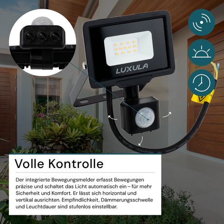 2er Pack LED-Fluter mit Bewegungsmelder, 10 W, 4000 K (neutralweiß), 1000 lm, schwarz, IP65.