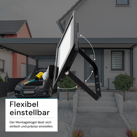 LED-Fluter mit Bewegungsmelder, 30 W, 3000 K (warmweiß), 3000 lm, schwarz, IP65.