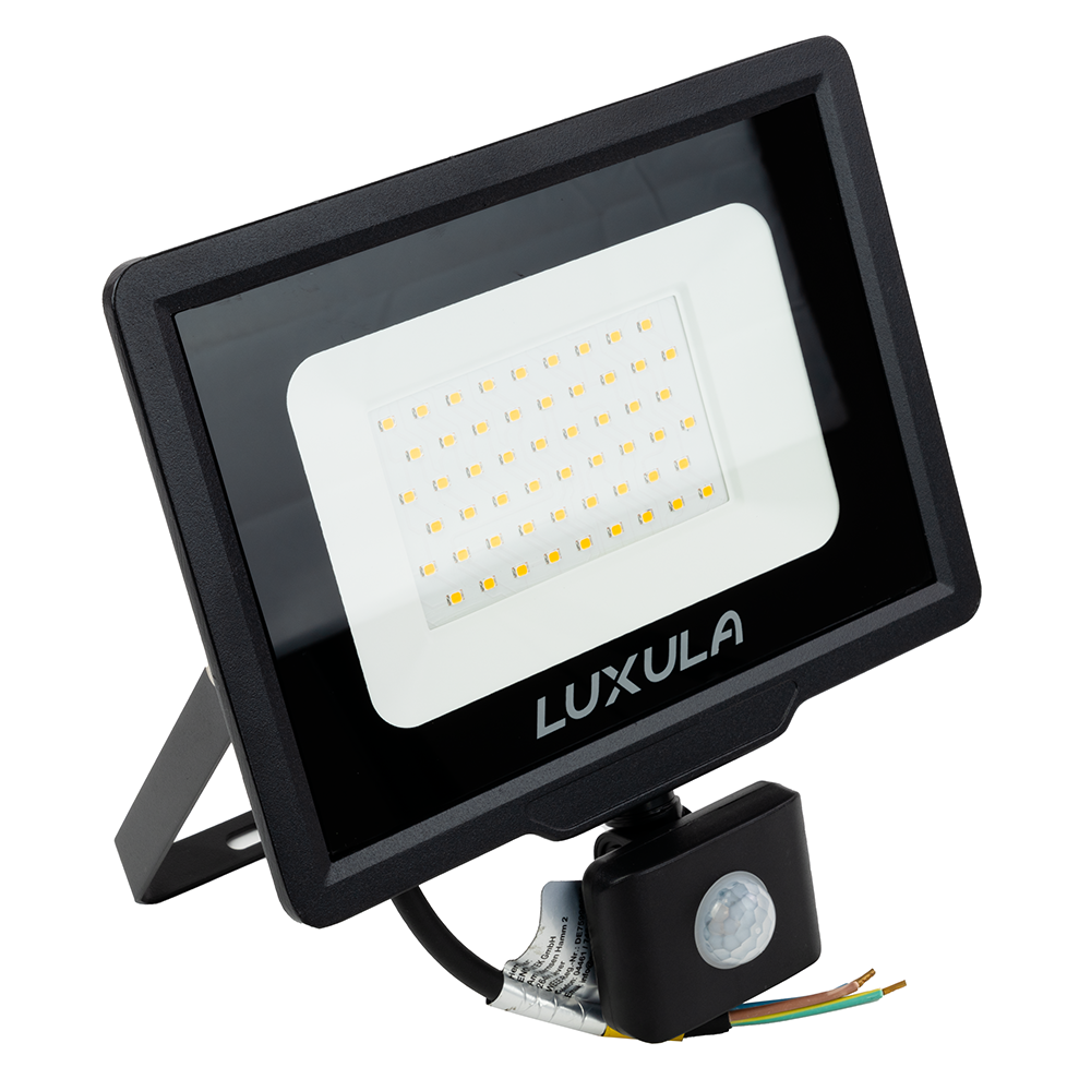 LED-Fluter mit Bewegungsmelder, 50 W, 4000 K (neutralweiß), 5000 lm, schwarz, IP65.