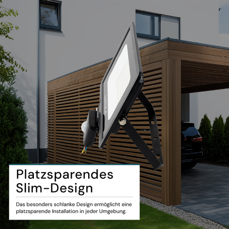 LED-Fluter mit Bewegungsmelder, 50 W, 4000 K (neutralweiß), 5000 lm, schwarz, IP65.