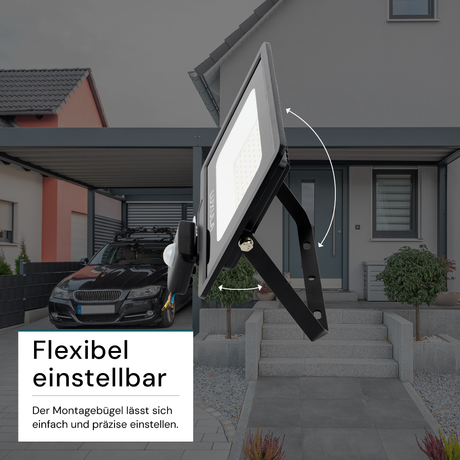 LED-Fluter mit Bewegungsmelder, 50 W, 4000 K (neutralweiß), 5000 lm, schwarz, IP65.