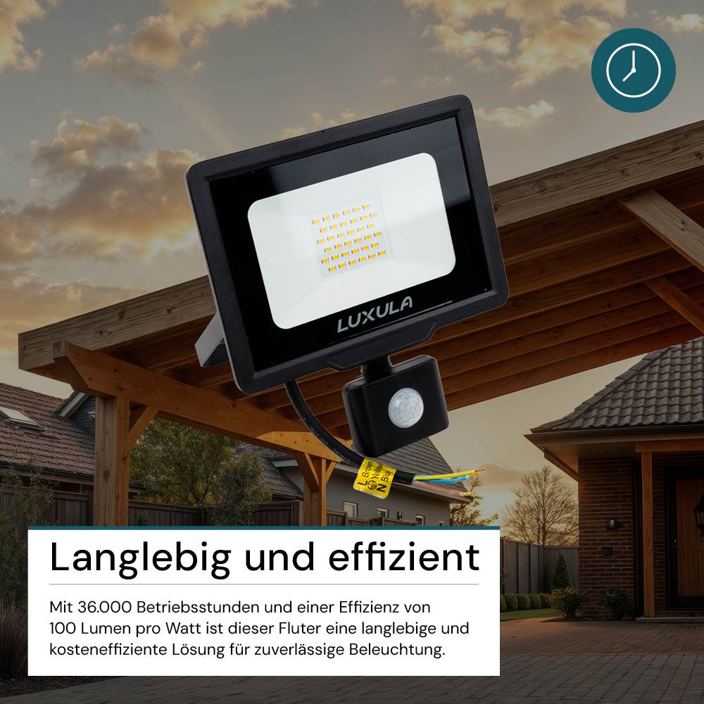 2er Pack LED-Fluter mit Bewegungsmelder, 30 W, 4000 K (neutralweiß), 3000 lm, schwarz, IP65.