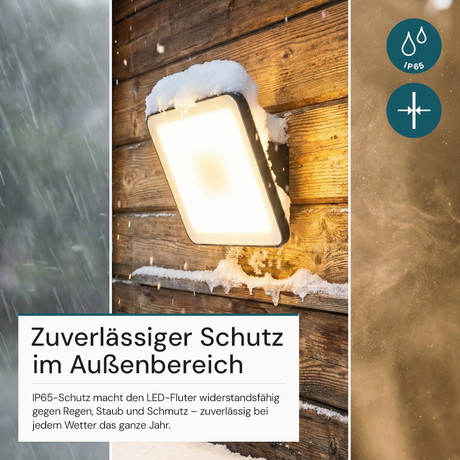 LED-Fluter, BeamPlug, 50 W, 4000 K (neutralweiß), 6000 lm, schwarz, energiesparend, verstellbare Leuchtrichtung, Plug-In Sensor Vorrichtung, IP65 Kabelverbinder, Wand- & Eckmontage