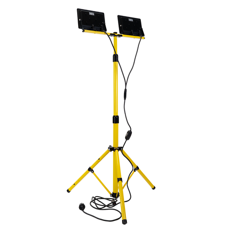 LED Baustrahler mit Teleskop-Stativ, 2x 30 W, 4000 K (neutralweiß), 6000 lm, IP65, Schutzkontaktstecker, Ein/Aus-Schalter