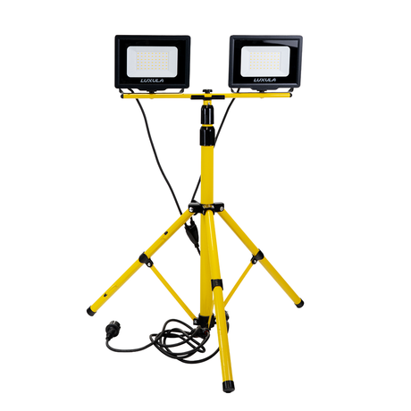 LED Baustrahler mit Stativ, 2x 50 W, 4000 K (neutralweiß), 10000 lm, IP65, Schutzkontaktstecker, Ein/Aus-Schalter