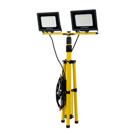 LED Baustrahler mit Teleskop-Stativ, 2x 30 W, 4000 K (neutralweiß), 6000 lm, IP65, Schutzkontaktstecker, Ein/Aus-Schalter