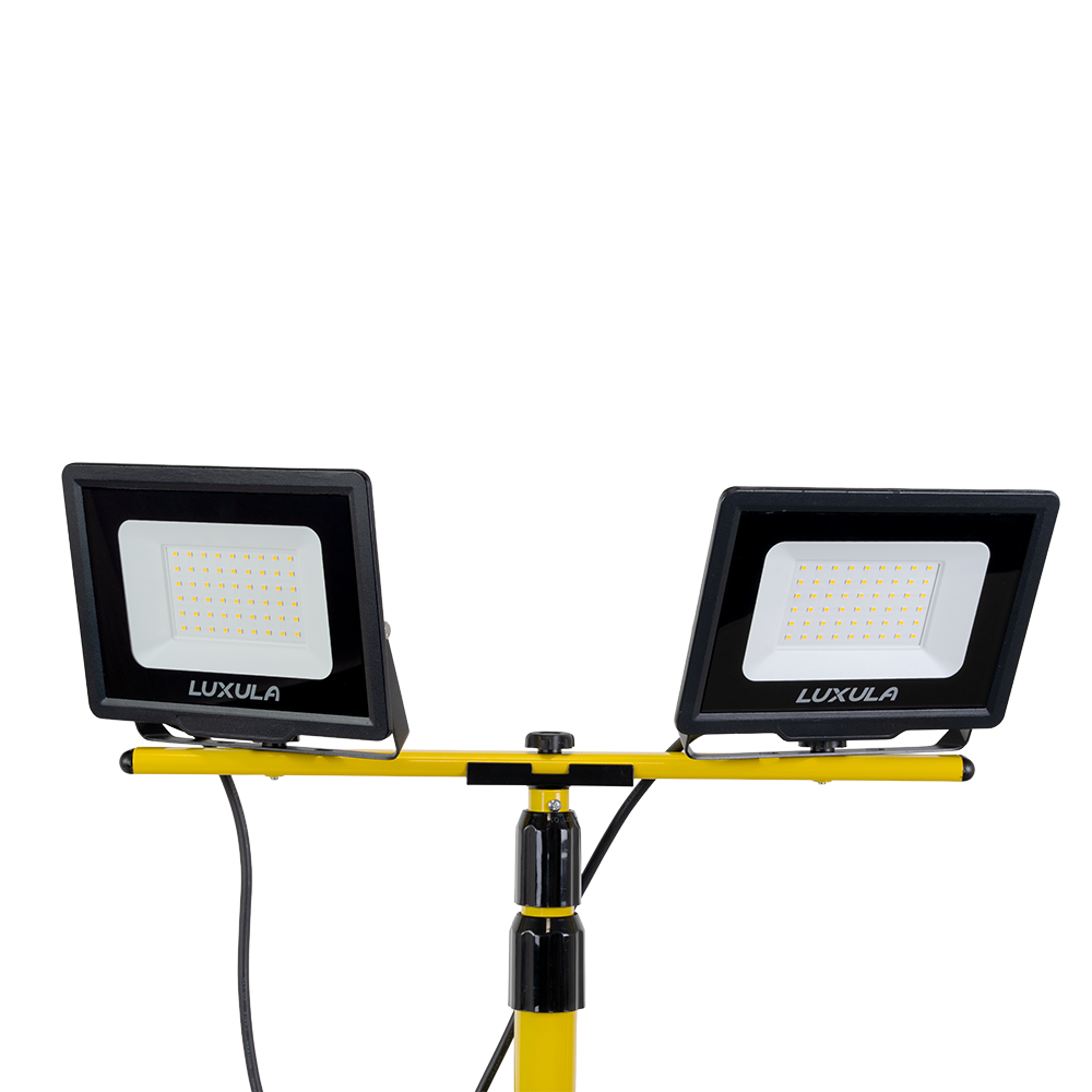 LED Baustrahler mit Stativ, 2x 50 W, 4000 K (neutralweiß), 10000 lm, IP65, Schutzkontaktstecker, Ein/Aus-Schalter