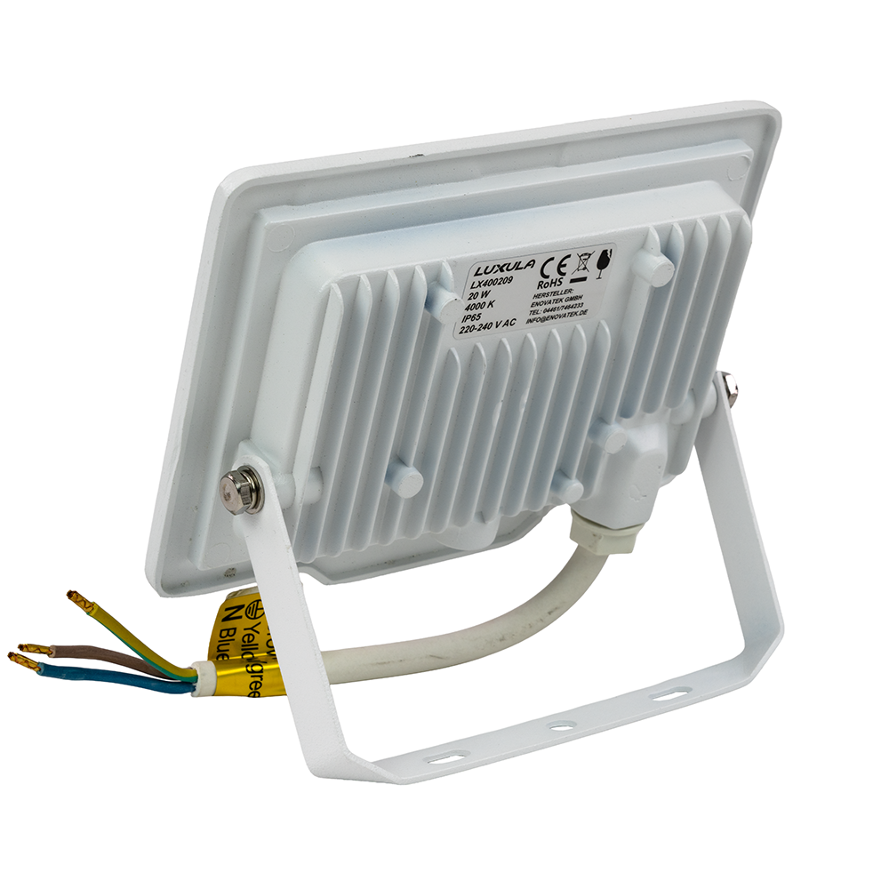 LED-Fluter, 20 W, 4000 K (neutralweiß), 2000 lm, weiß, IP65.