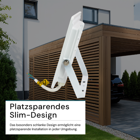LED-Fluter, 50 W, 3000 K (warmweiß), 5000 lm, weiß, IP65.