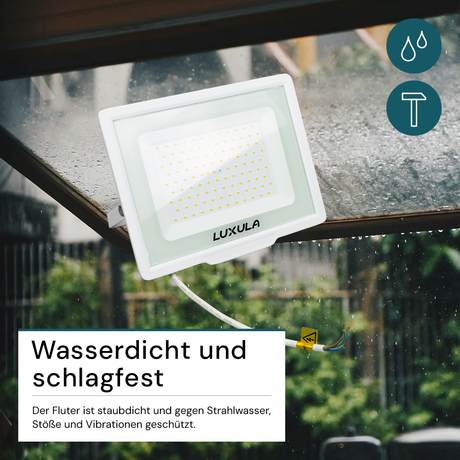 LED-Fluter, 100 W, 3000 K (warmweiß), 10000 lm, weiß, IP65.