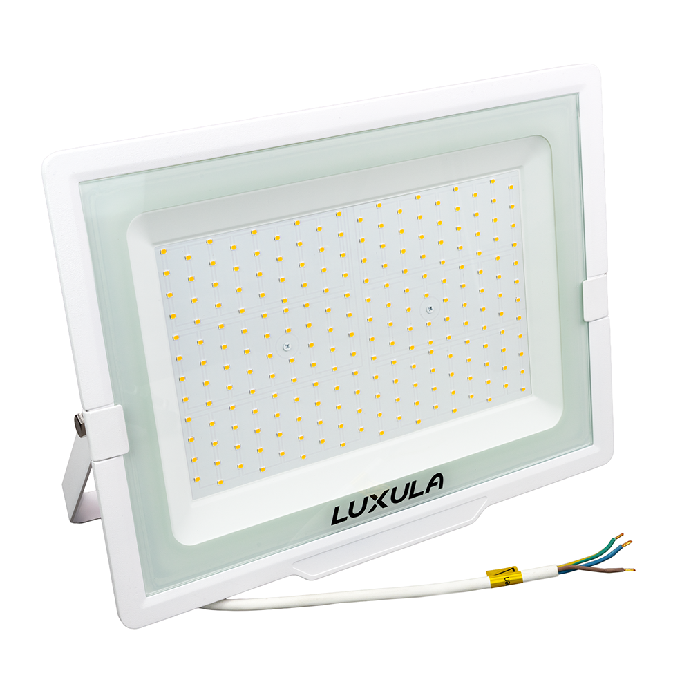 LED-Fluter, 200 W, 3000 K (warmweiß), 20000 lm, weiß, IP65.
