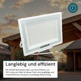 LED-Fluter, 200 W, 3000 K (warmweiß), 20000 lm, weiß, IP65.