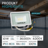 LED-Fluter, 10 W, 4000 K (neutralweiß), 1000 lm, weiß, IP65.