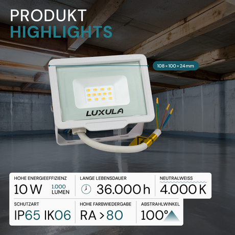 2er Pack LED-Fluter, 10 W, 4000 K (neutralweiß), 1000 lm, weiß, IP65.
