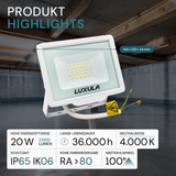 2er Pack LED-Fluter, 20 W, 4000 K (neutralweiß), 2000 lm, weiß, IP65.