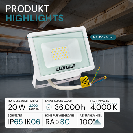 2er Pack LED-Fluter, 20 W, 4000 K (neutralweiß), 2000 lm, weiß, IP65.