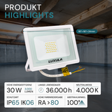 2er Pack LED-Fluter, 30 W, 4000 K (neutralweiß), 3000 lm, weiß, IP65.