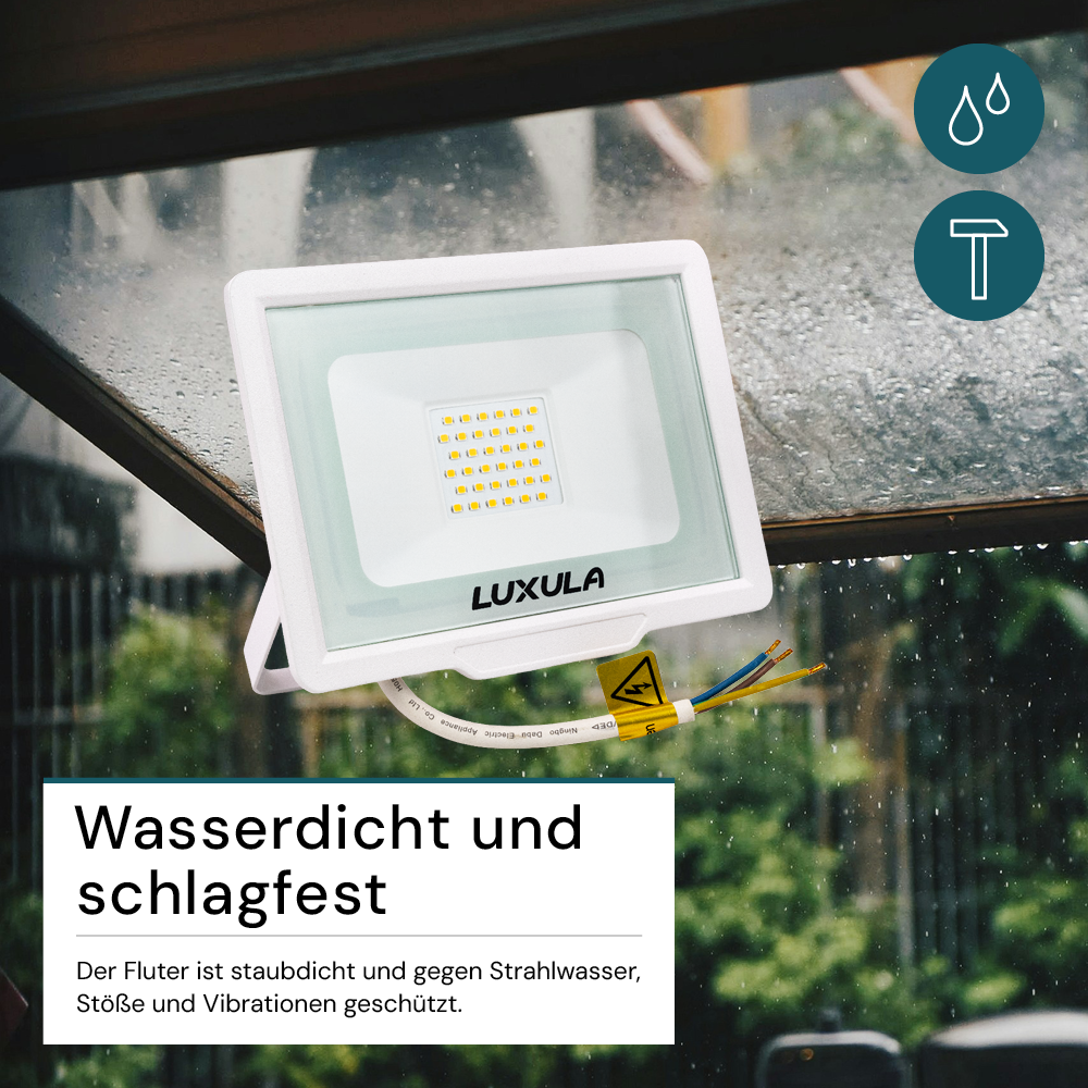 2er Pack LED-Fluter, 30 W, 4000 K (neutralweiß), 3000 lm, weiß, IP65.