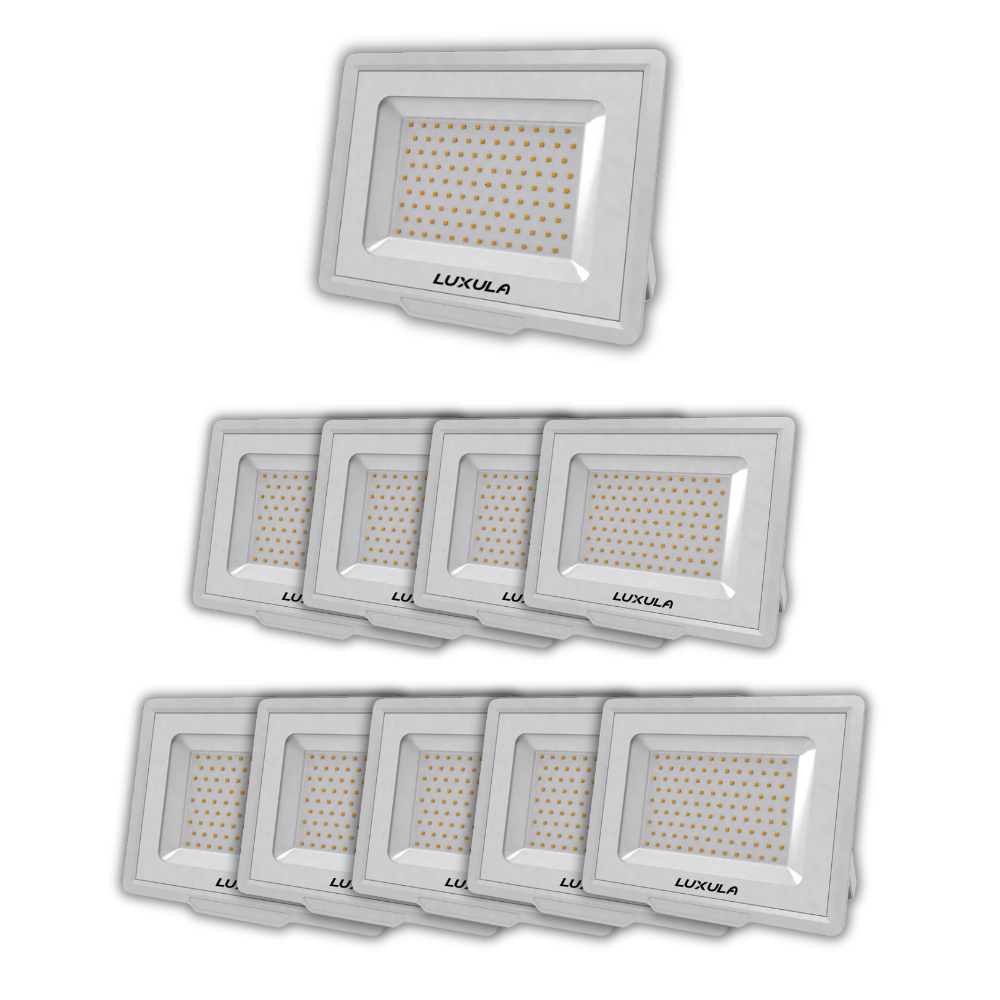 10er Pack LED-Fluter, 100 W, 4000 K (neutralweiß), 10000 lm, weiß, IP65.