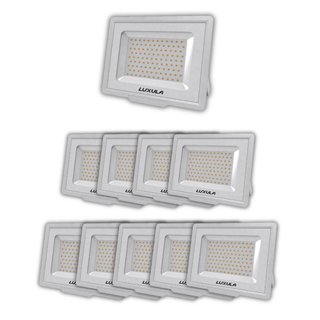 10er Pack LED-Fluter, 100 W, 4000 K (neutralweiß), 10000 lm, weiß, IP65.