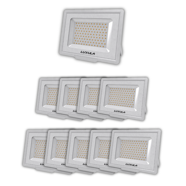 10er Pack LED-Fluter, 100 W, 4000 K (neutralweiß), 10000 lm, weiß, IP65.