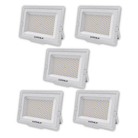 5er Pack LED-Fluter, 150 W, 4000 K (neutralweiß), 15000 lm, weiß, IP65.