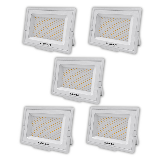 5er Pack LED-Fluter, 150 W, 4000 K (neutralweiß), 15000 lm, weiß, IP65.