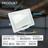 5er Pack LED-Fluter, 150 W, 4000 K (neutralweiß), 15000 lm, weiß, IP65.