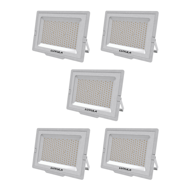 5er Pack LED-Fluter, 200 W, 4000 K (neutralweiß), 20000 lm, weiß, IP65.