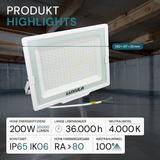 2er Pack LED-Fluter, 200 W, 4000 K (neutralweiß), 20000 lm, weiß, IP65.