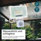 2er Pack LED-Fluter mit Bewegungsmelder, 10 W, 4000 K (neutralweiß), 1000 lm, weiß, IP65.