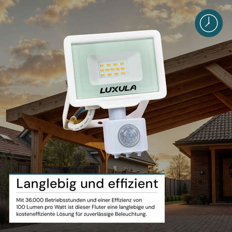 2er Pack LED-Fluter mit Bewegungsmelder, 10 W, 4000 K (neutralweiß), 1000 lm, weiß, IP65.