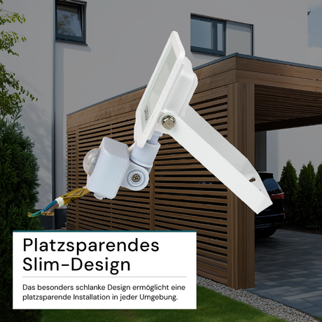 LED-Fluter mit Bewegungsmelder, 10 W, 4000 K (neutralweiß), 1000 lm, weiß, IP65.