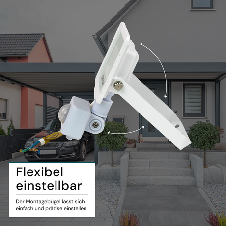 LED-Fluter mit Bewegungsmelder, 10 W, 4000 K (neutralweiß), 1000 lm, weiß, IP65.