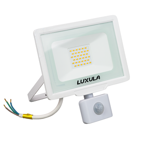 LED-Fluter mit Bewegungsmelder, 30 W, 3000 K (warmweiß), 3000 lm, weiß, IP65.
