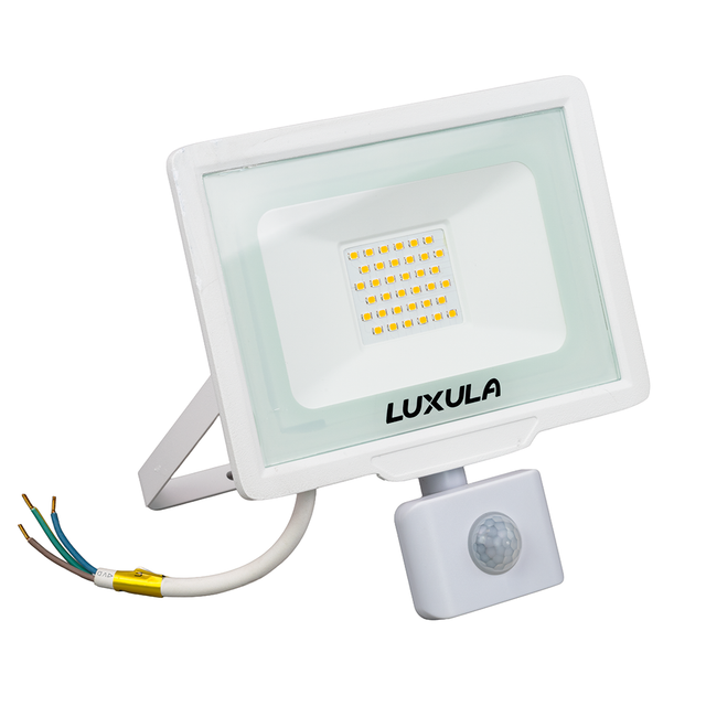 LED-Fluter mit Bewegungsmelder, 30 W, 3000 K (warmweiß), 3000 lm, weiß, IP65.