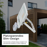 LED-Fluter mit Bewegungsmelder, 30 W, 3000 K (warmweiß), 3000 lm, weiß, IP65.