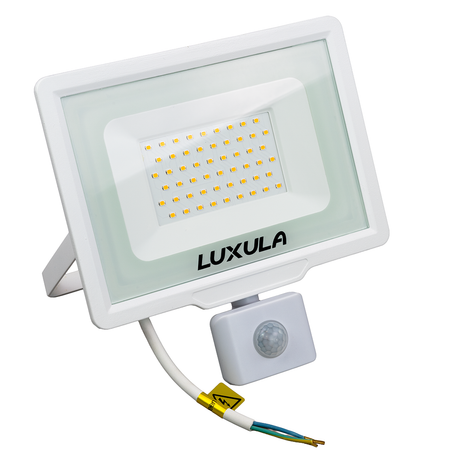 LED-Fluter mit Bewegungsmelder, 50 W, 3000 K (warmweiß), 5000 lm, weiß, IP65.