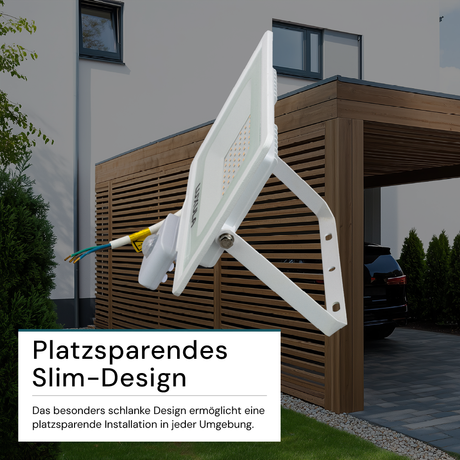 LED-Fluter mit Bewegungsmelder, 50 W, 3000 K (warmweiß), 5000 lm, weiß, IP65.