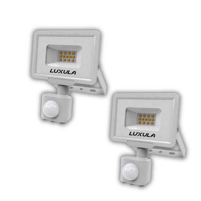2er Pack LED-Fluter mit Bewegungsmelder, 10 W, 4000 K (neutralweiß), 1000 lm, weiß, IP65.