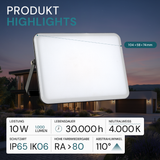 LED-Fluter mit Schnellverbinder, rahmenloses Design, 10 W, 4000 K (neutralweiß), 1000 lm, IP65