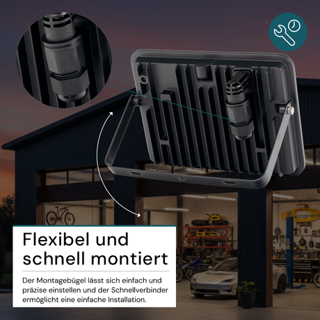 LED-Fluter mit Schnellverbinder, rahmenloses Design, 50 W, 4000 K (neutralweiß), 5000 lm, IP65