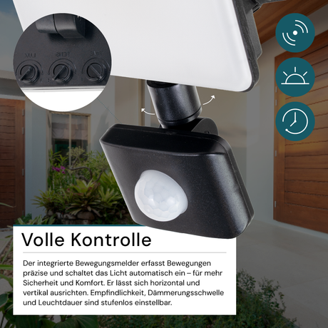 LED-Fluter mit Schnellverbinder & Bewegungsmelder, rahmenloses Design, 10 W, 4000 K (neutralweiß), 1000 lm, IP44