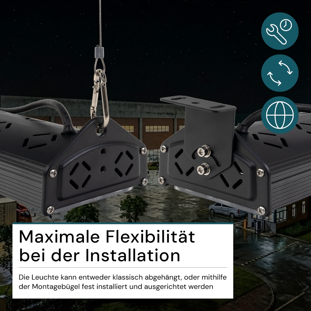 2er Pack LED-Hallenleuchte, linear, 50 W, 6000 lm, 5000 K (neutralweiß), IP65, EPISTAR LED, schwarz