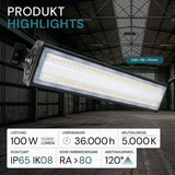 2er Pack LED-Hallenleuchte, linear, 100 W, 12000 lm, 5000 K (neutralweiß), IP65, EPISTAR LED, schwarz